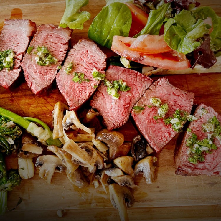 Sliced picanha with chimichurri